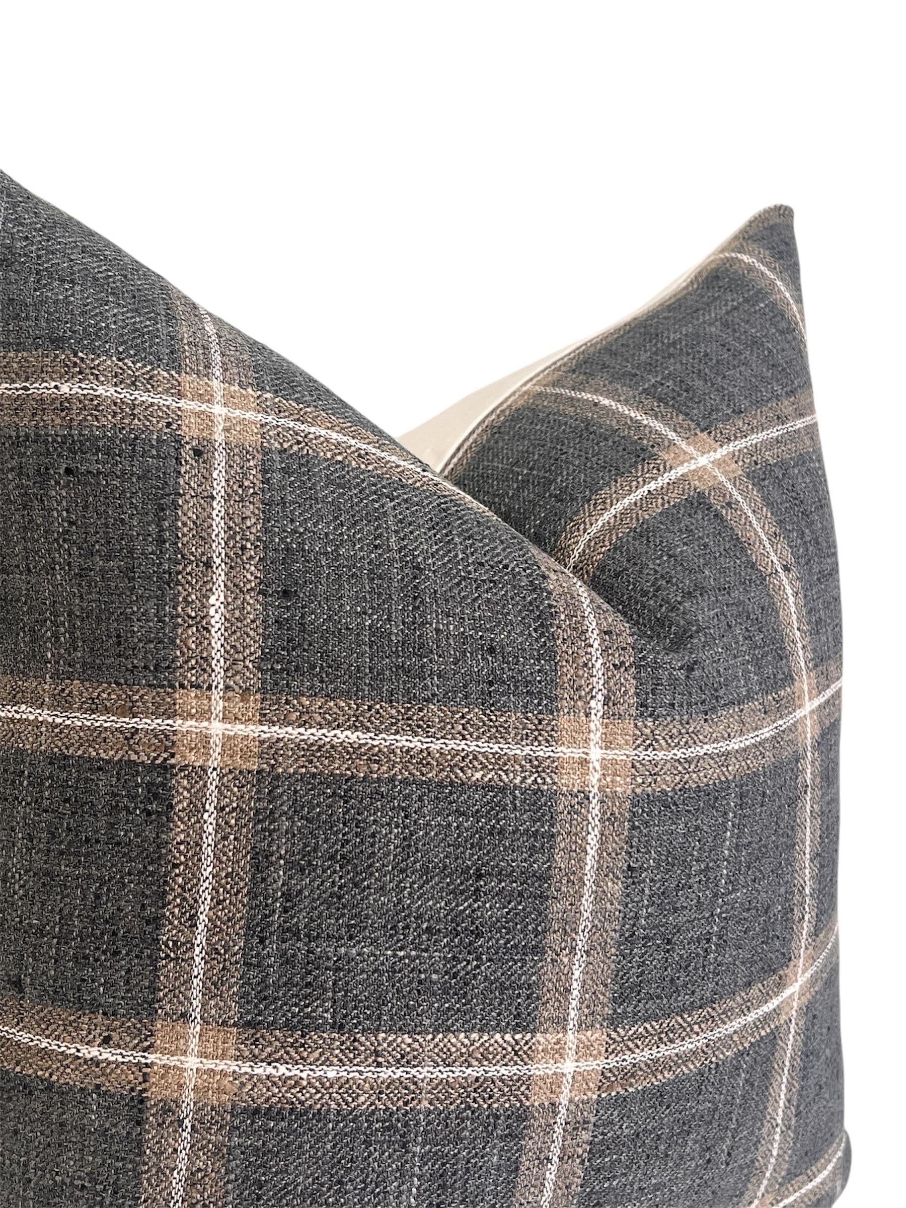 Beige and Blue-Gray Plaid Cushion, Plaid Linen Pillow Cover, Neutral Toned Cushion, Buffalo Check Accent Pillow, Modern Farmhouse Cushion