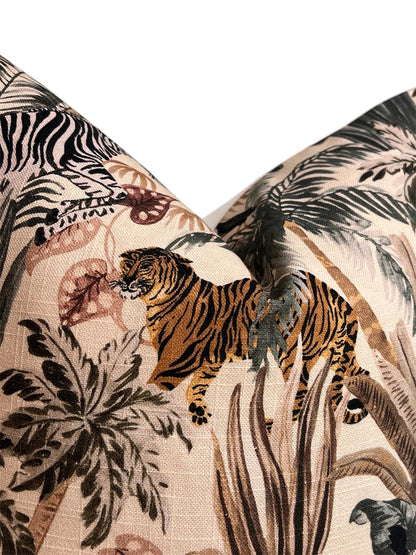 Jungle Safari Pillow Cover, Tropical Wildlife Cushion, Exotic Jungle Throw Pillow, Animal Print Cushion Cover, Safari Decor Pillow Cover