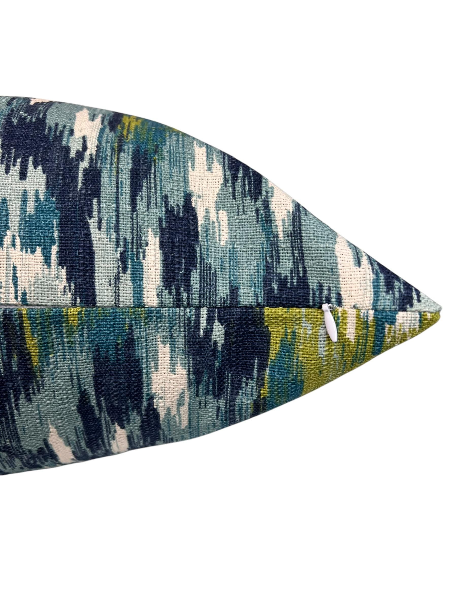 Blue Ikat Throw Pillow Cover, Abstract Design, Handmade in USA
