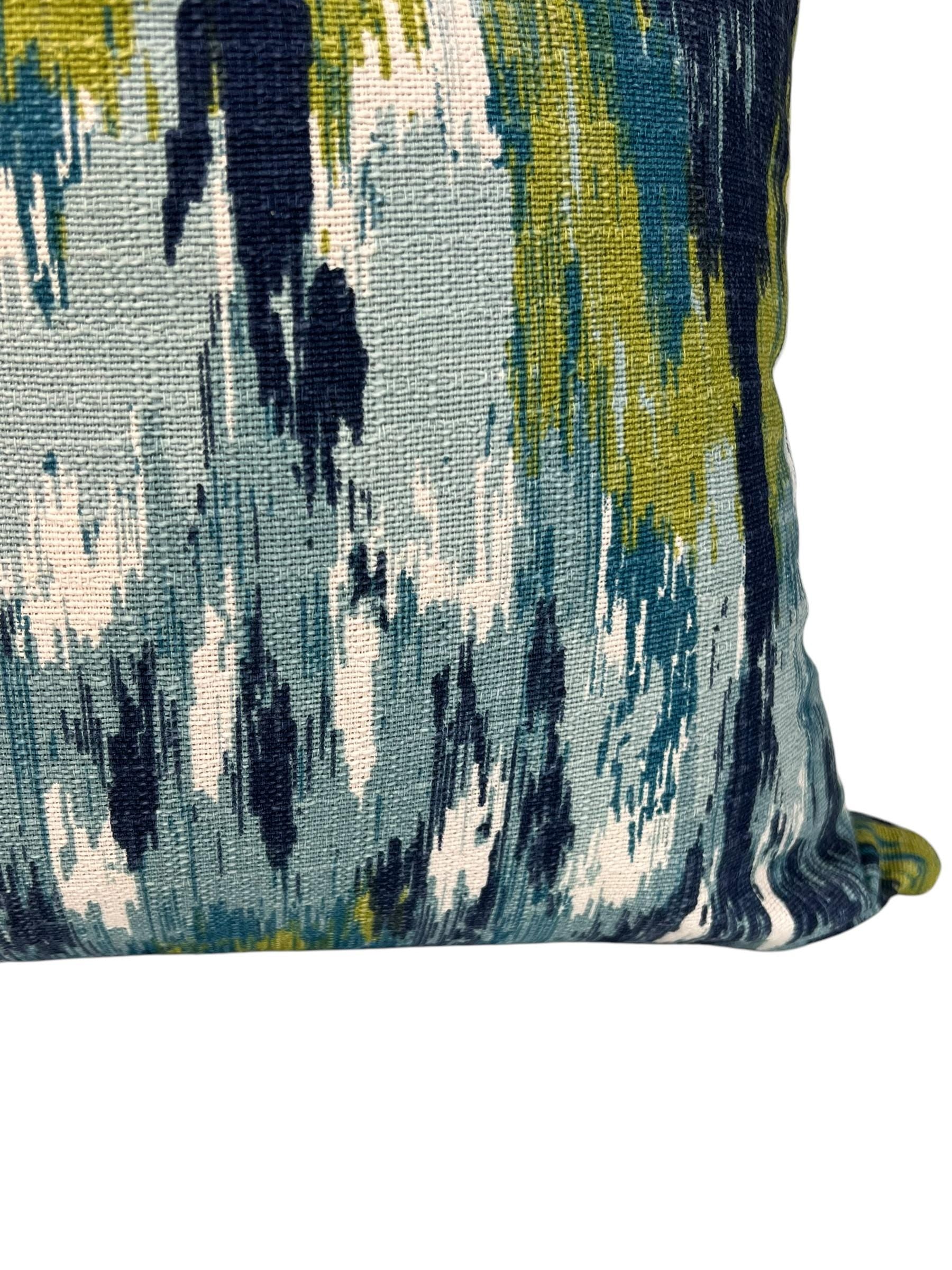 Blue Ikat Throw Pillow Cover, Abstract Design, Handmade in USA