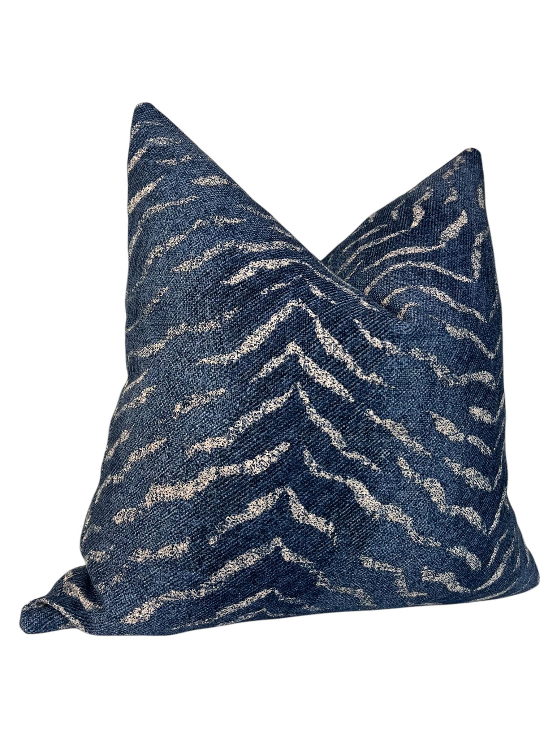 Handmade Persian Blue Zebra Print Pillow Cover, Navy Wildlife Cushion