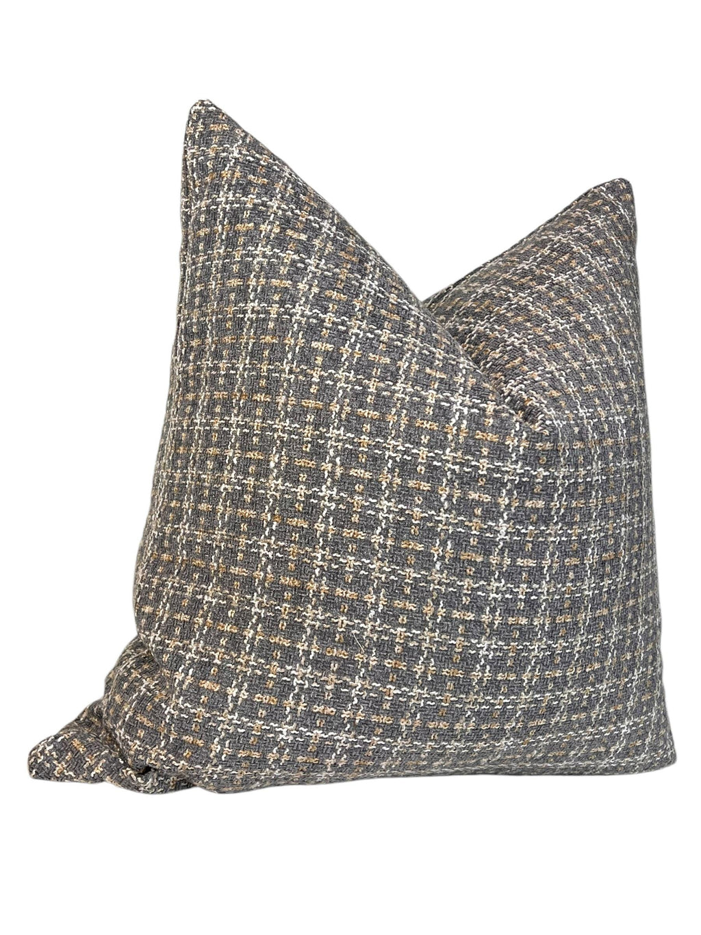 Handmade Brown Checkered Pillow Cover, Woven Plaid Cushion