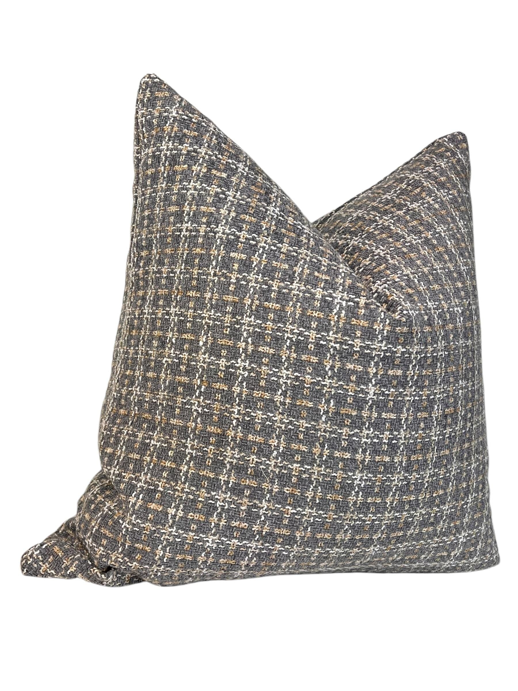 Handmade Brown Checkered Pillow Cover, Woven Plaid Cushion