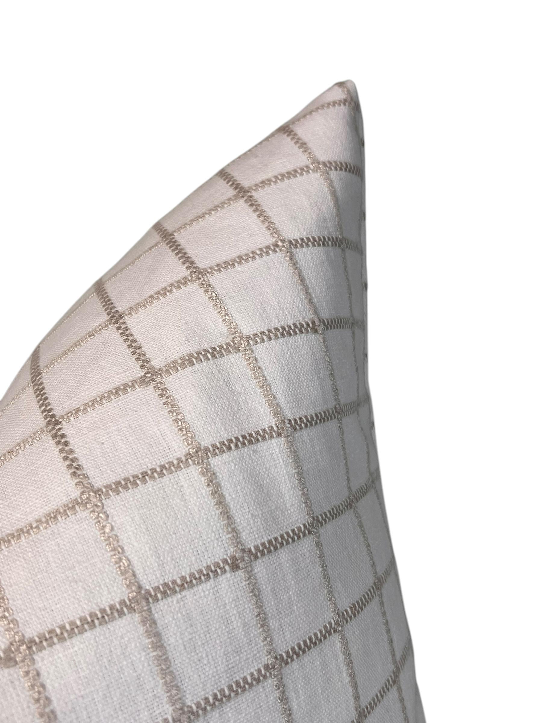 Handmade White Linen Plaid Pillow Cover, Farmhouse Decor