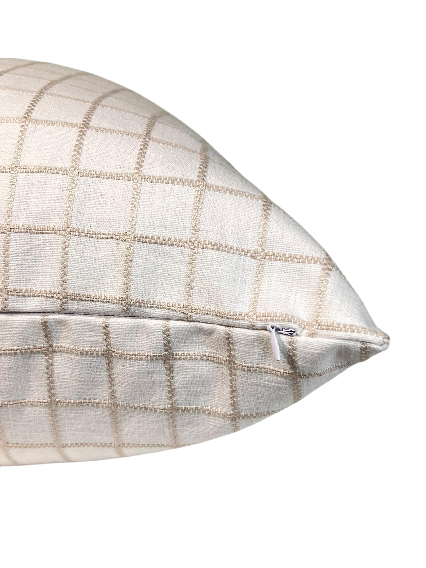 Handmade White Linen Plaid Pillow Cover, Farmhouse Decor