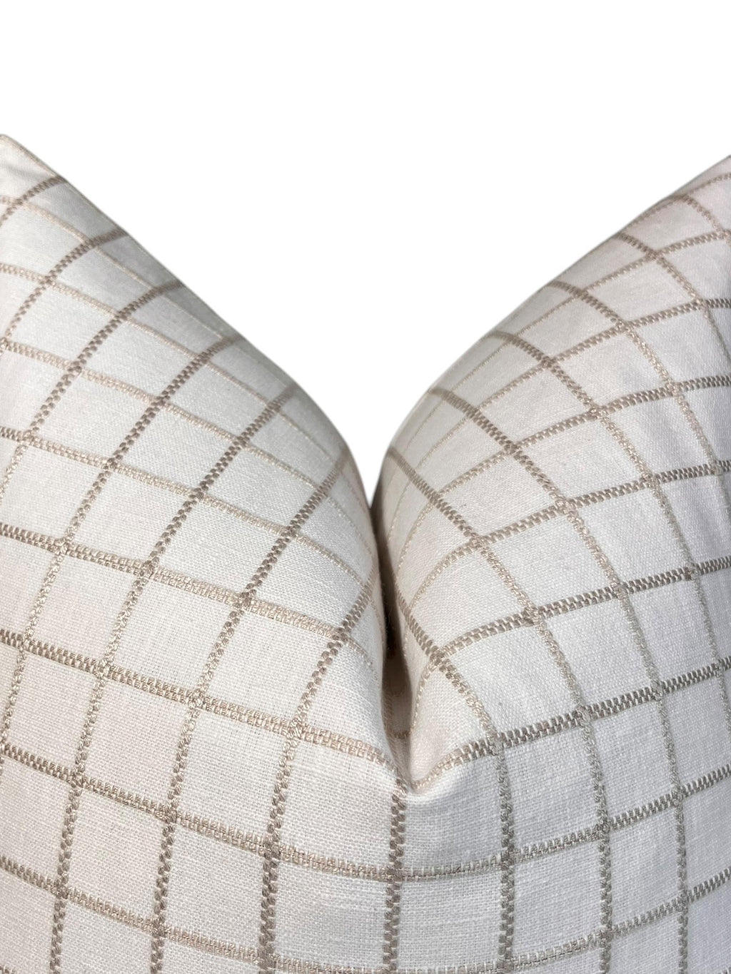 Handmade White Linen Plaid Pillow Cover, Farmhouse Decor