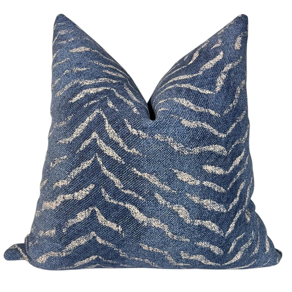 Handmade Persian Blue Zebra Print Pillow Cover, Navy Wildlife Cushion