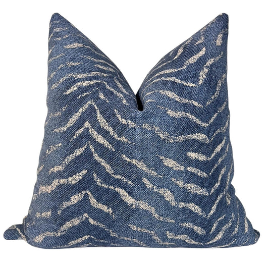 Ruolan Persian Blue Zebra Print Cushion Cover, Navy Textured Zebra Print Cover, Kaufman Throw Pillow Cover, Wildlife Inspired Cushion