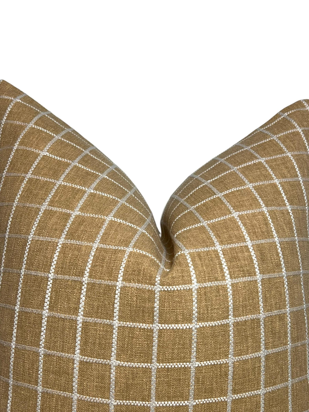 Handmade Beige Plaid Linen Pillow Cover, Farmhouse Decor