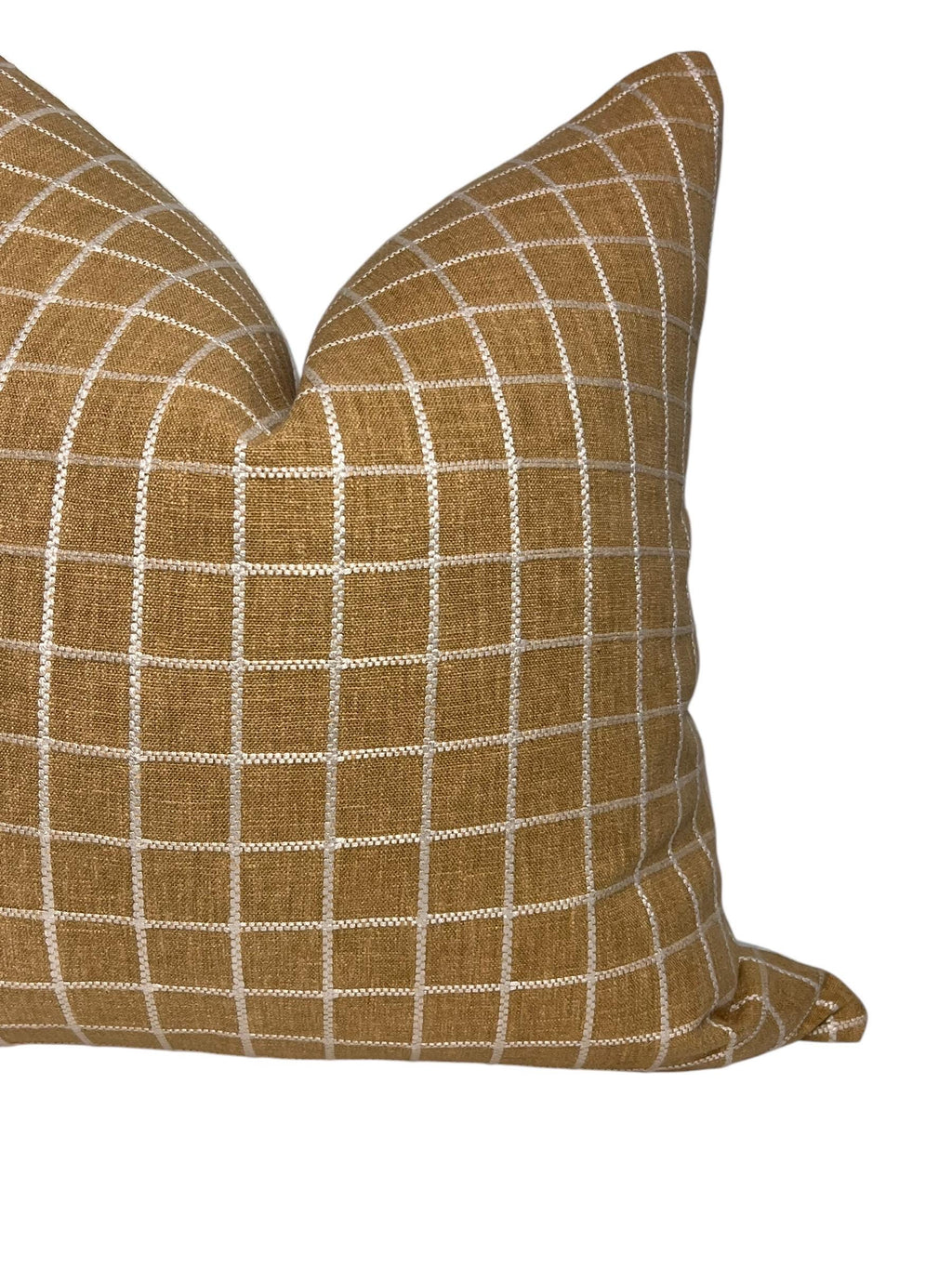 Handmade Beige Plaid Linen Pillow Cover, Farmhouse Decor