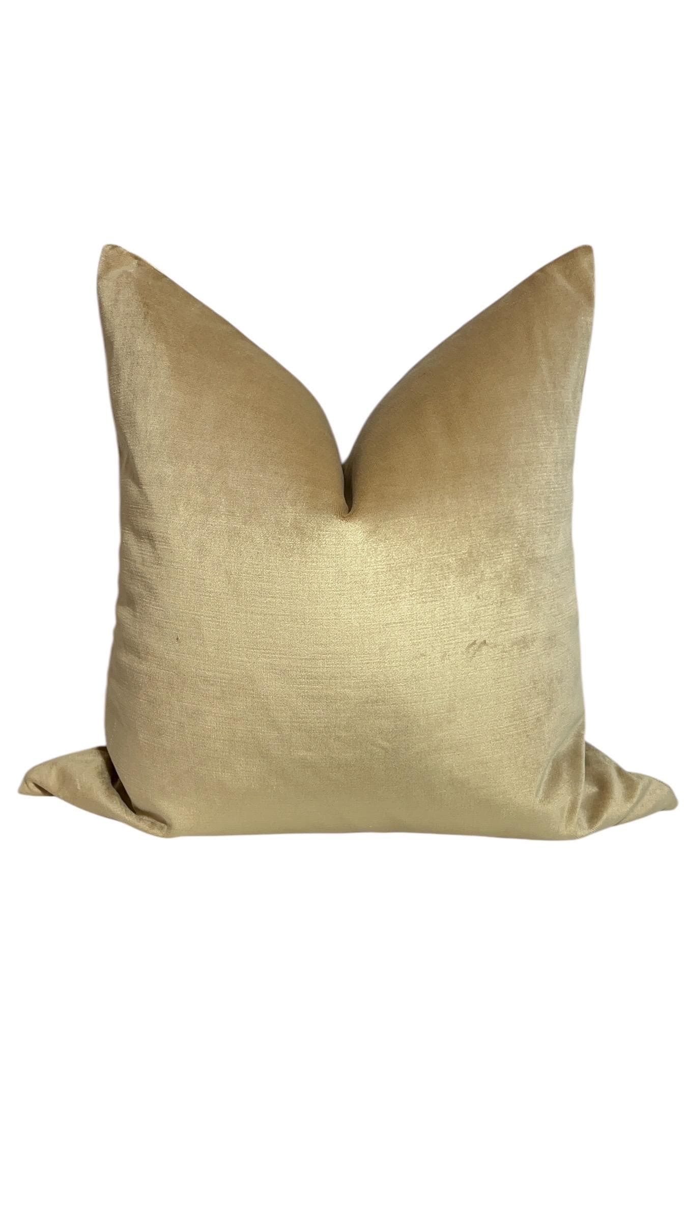 Champagne Velvet Pillow Cover, Golden Beige Linen, Handmade
