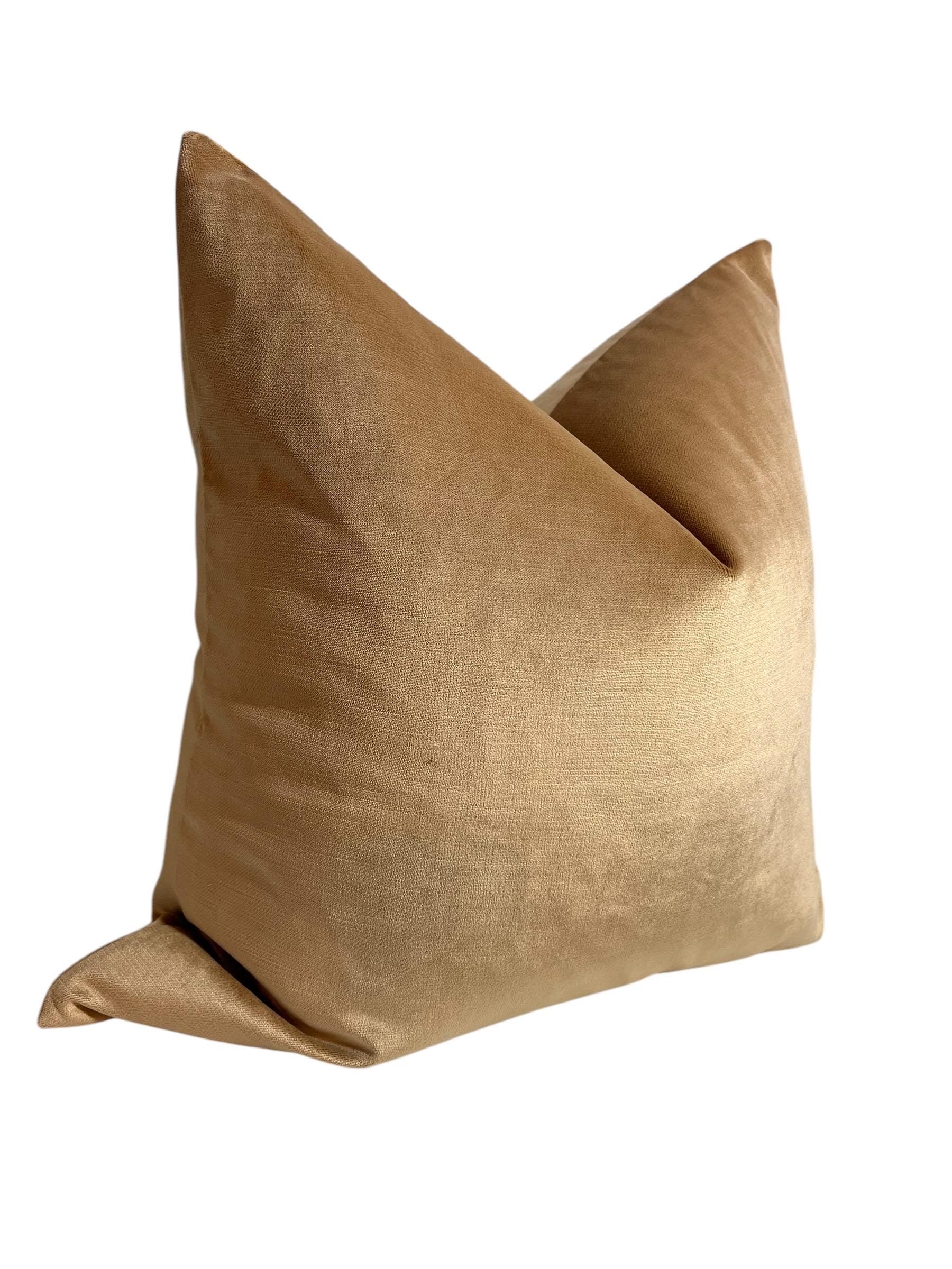 Champagne Velvet Pillow Cover, Golden Beige Linen, Handmade