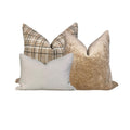 Neutral Pillow Set, Plaid Check and Linen Pillow Set, Throw Pillow Combo, Neutral Farmhouse Throw Pillow Covers, Rustic Accent Pillow Set