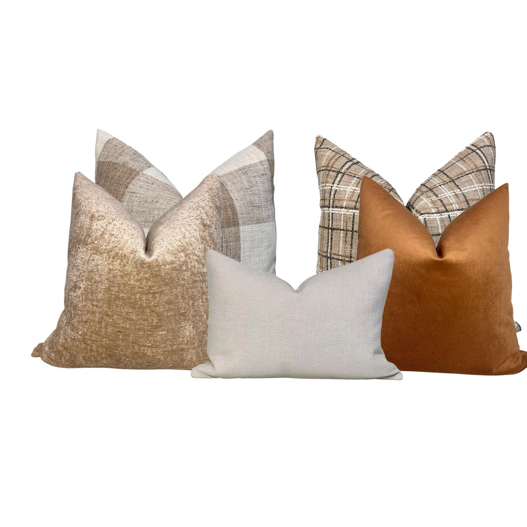 Pillow Combo, Sectional Pillow Set, Pillow Combinations, Neutral Pillow Set, Beige Pillow Cushions, Brown Pillow Combinations, Pillow Covers