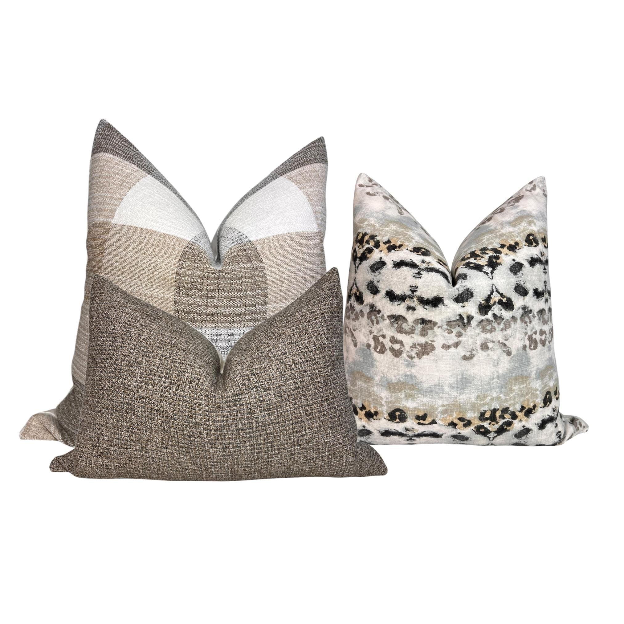 Neutral Pillow Cover Set, Plaid, Linen, Animal Print, USA Made