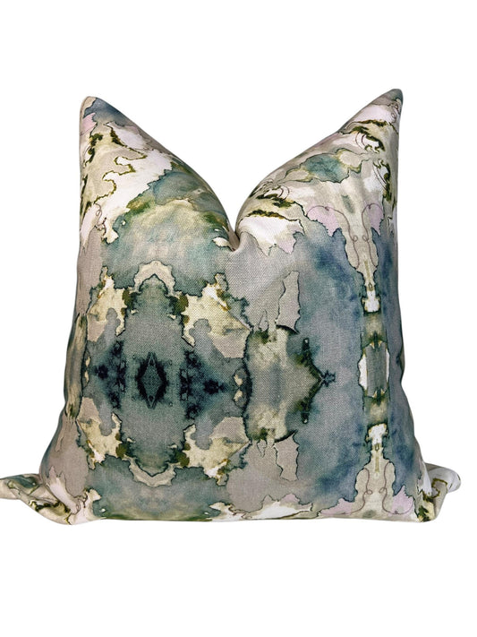 Dutchess Juniper Pillow Cover, Blue - Green Contemporary Pillow, Abstract Watercolor Pillow