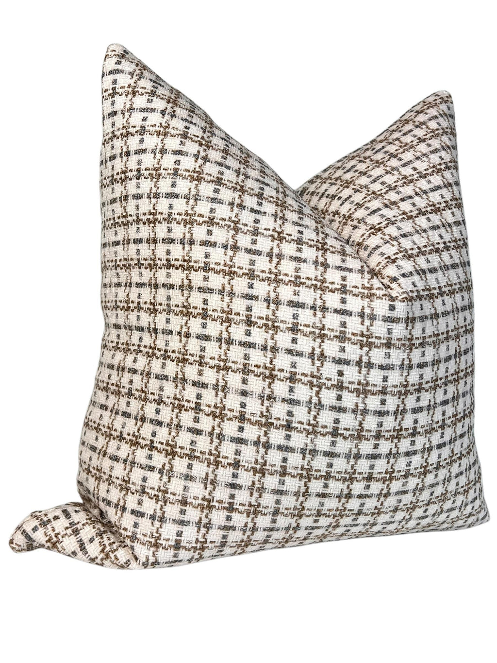 Handmade Brown Plaid Pillow Cover, Basketweave Woven Cushion