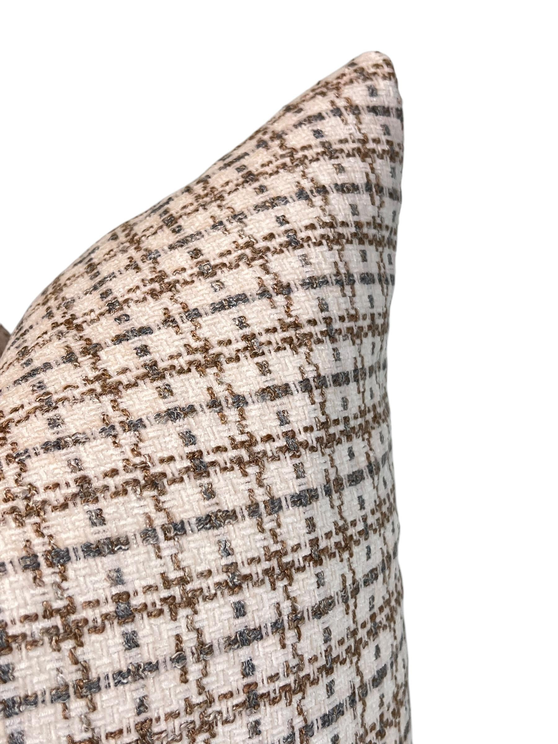 Handmade Brown Plaid Pillow Cover, Basketweave Woven Cushion
