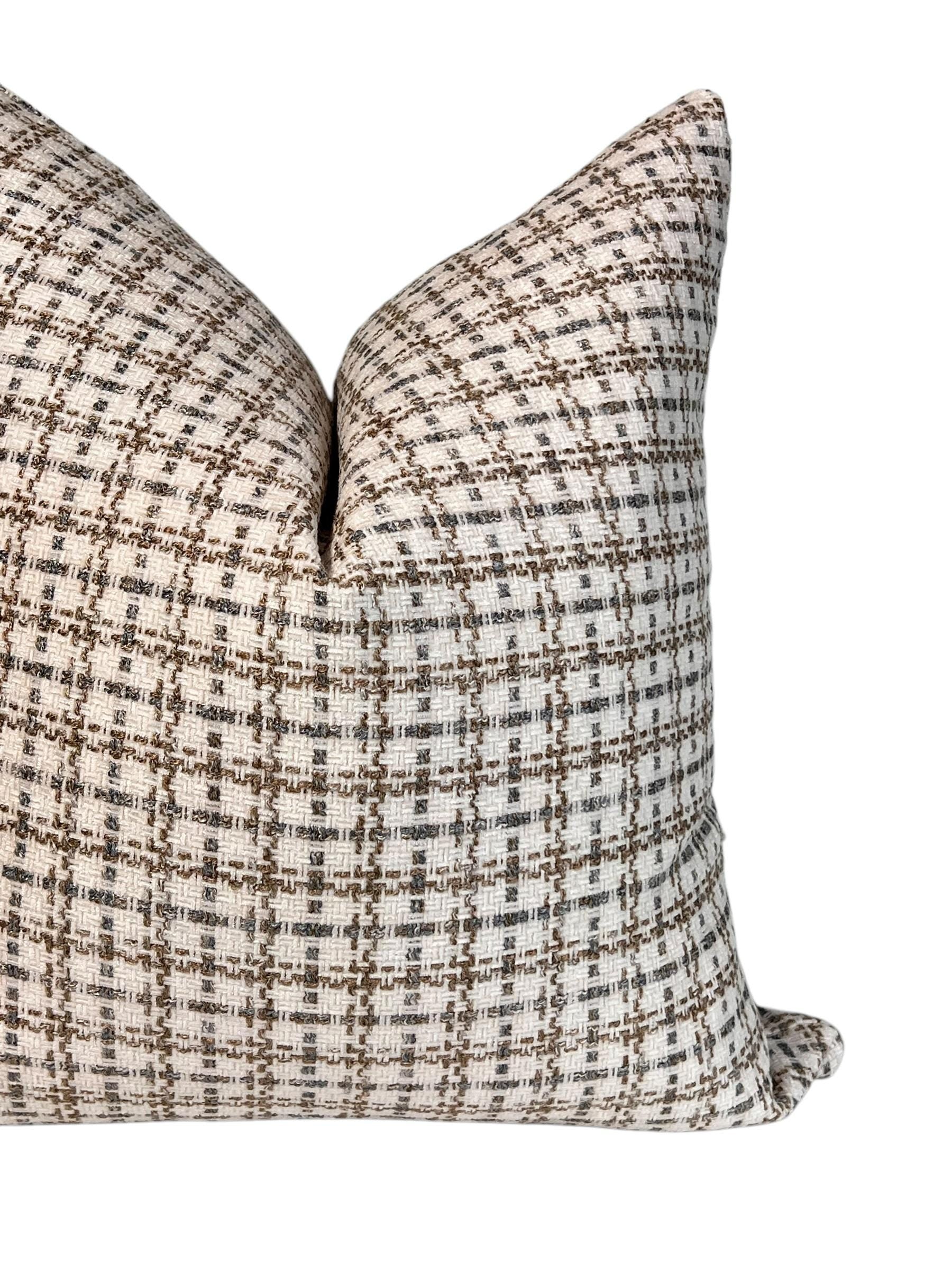 Handmade Brown Plaid Pillow Cover, Basketweave Woven Cushion