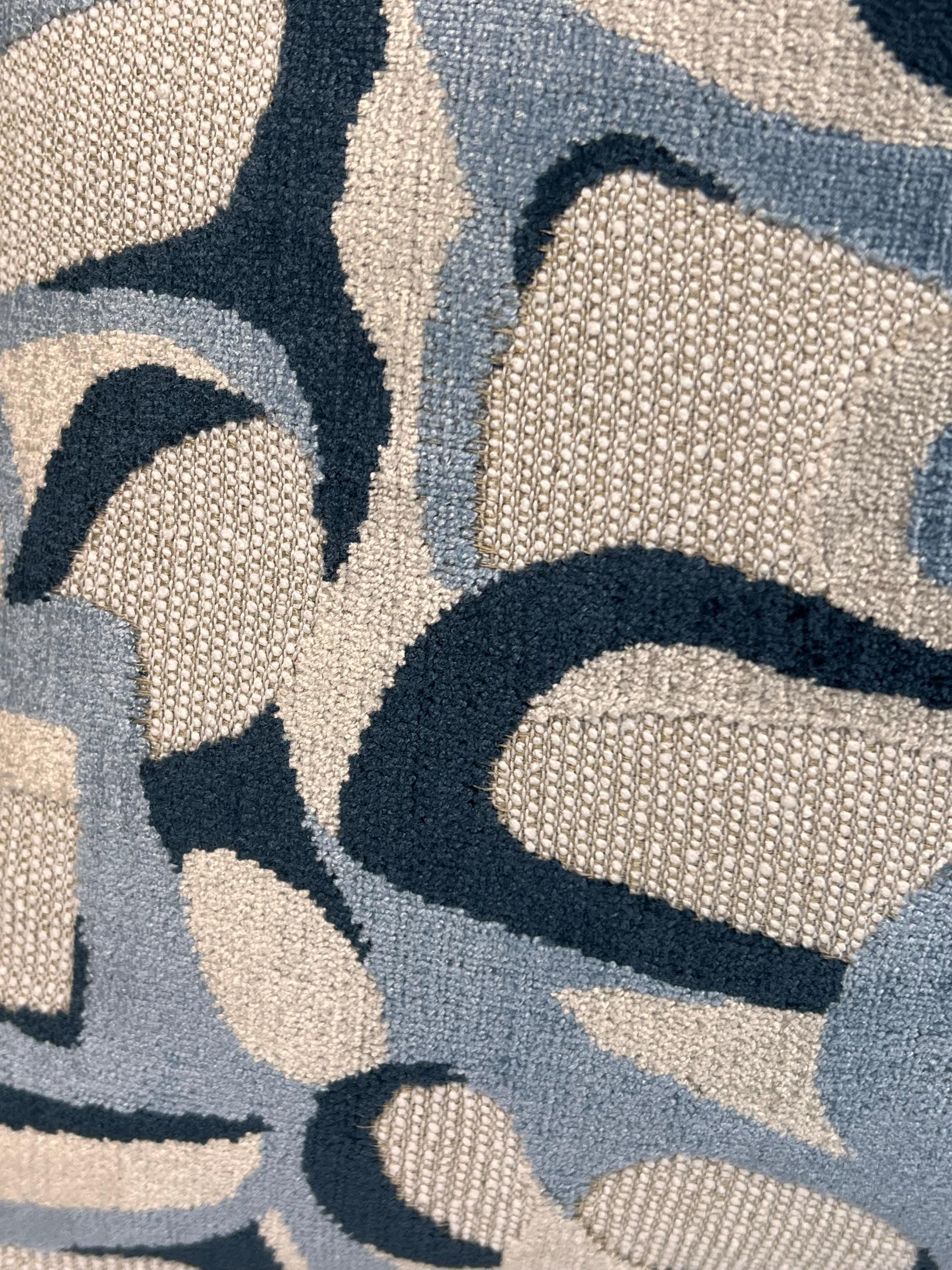 Abbey Cut Velvet Pillow Cover: Navy Beige Geometric Abstract