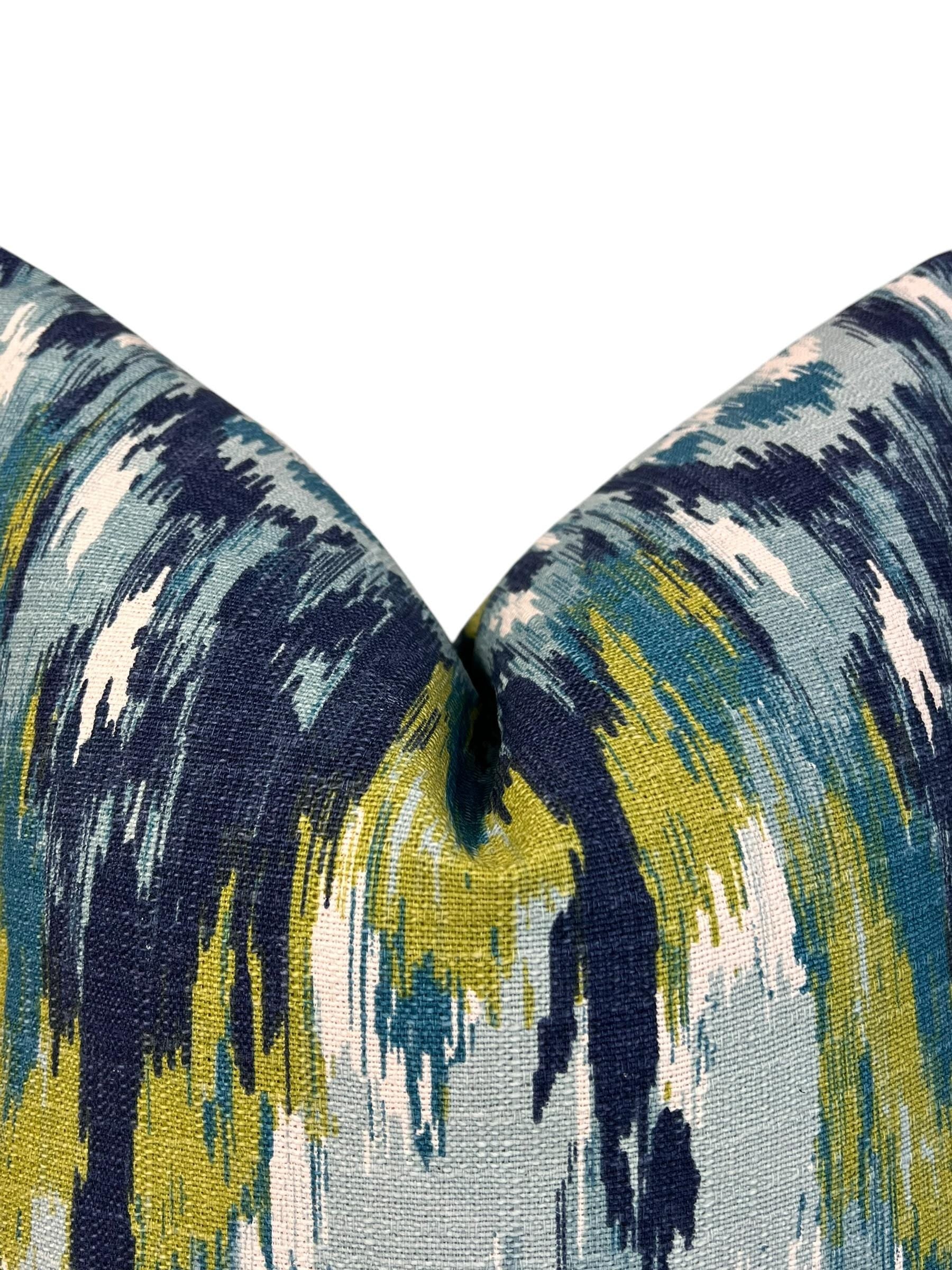 Blue Ikat Throw Pillow Cover, Abstract Design, Handmade in USA