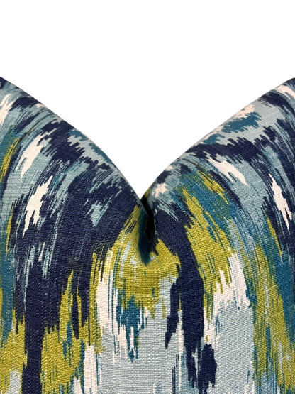 Blue Ikat Craze Birch frost Throw Pillow, blue Ikat Craze Pillow,