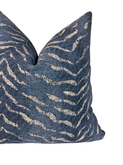 Ruolan Persian Blue Zebra Print Cushion Cover, Navy Textured Zebra Print Cover, Kaufman Throw Pillow Cover, Wildlife Inspired Cushion
