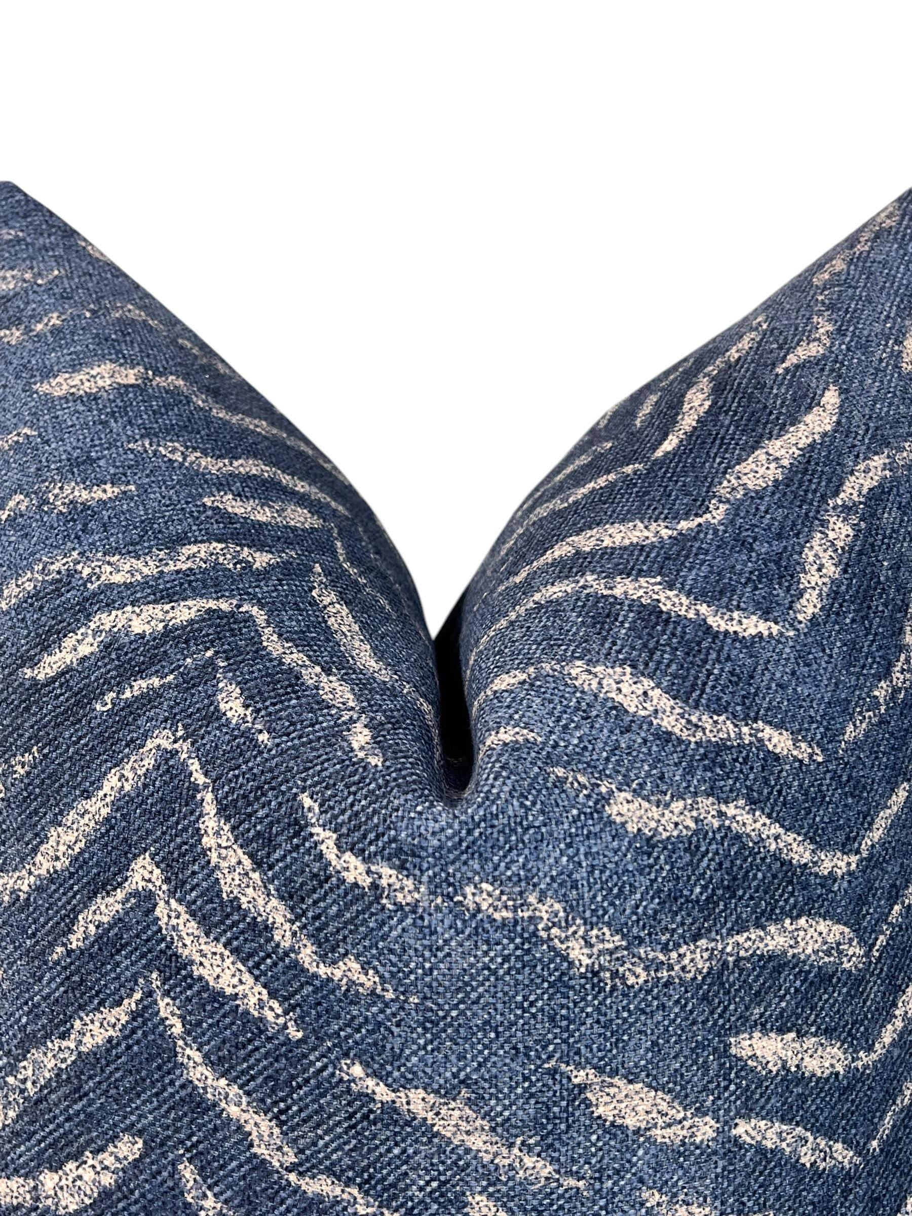 Handmade Persian Blue Zebra Print Pillow Cover, Navy Wildlife Cushion