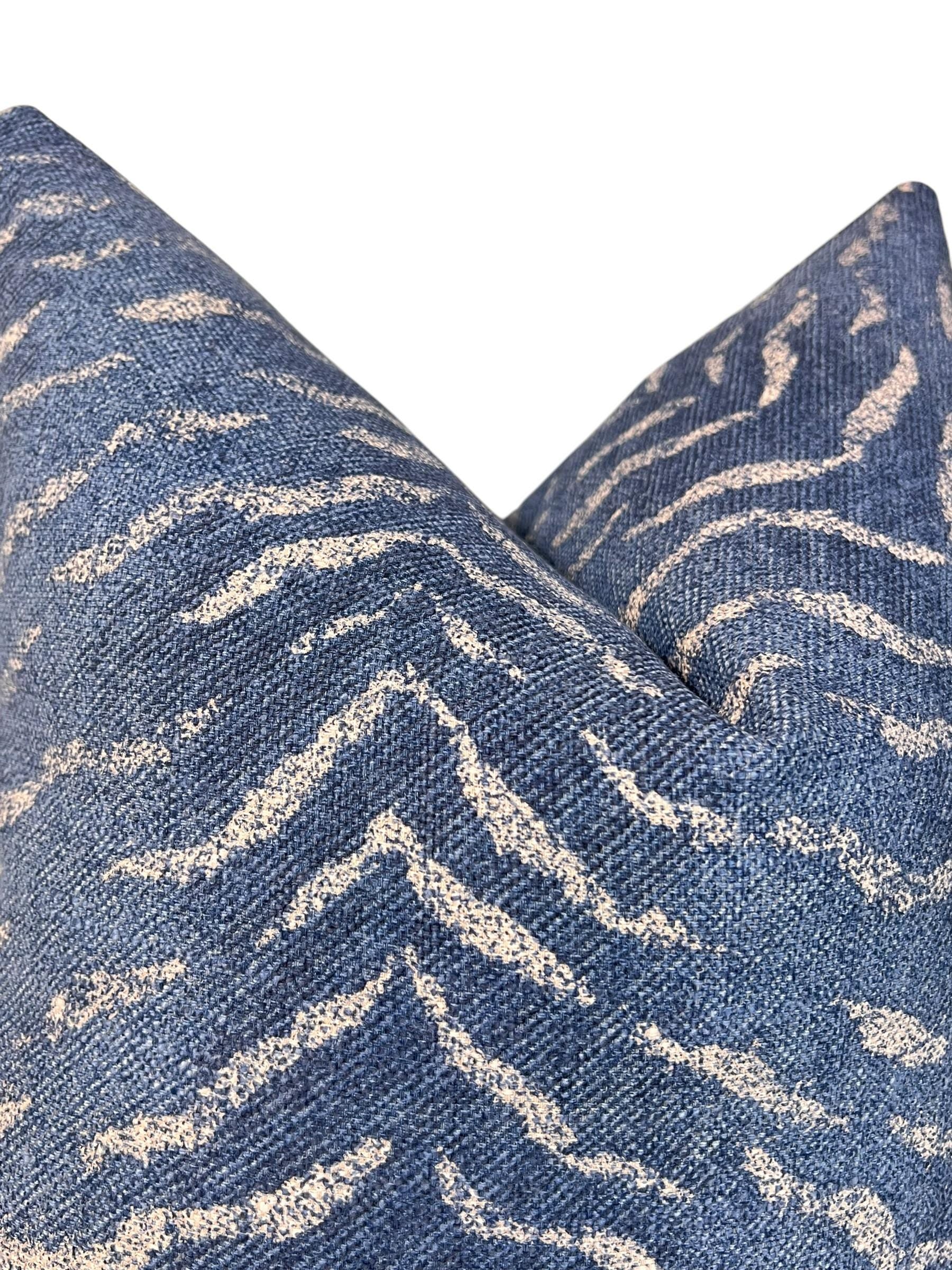 Handmade Persian Blue Zebra Print Pillow Cover, Navy Wildlife Cushion