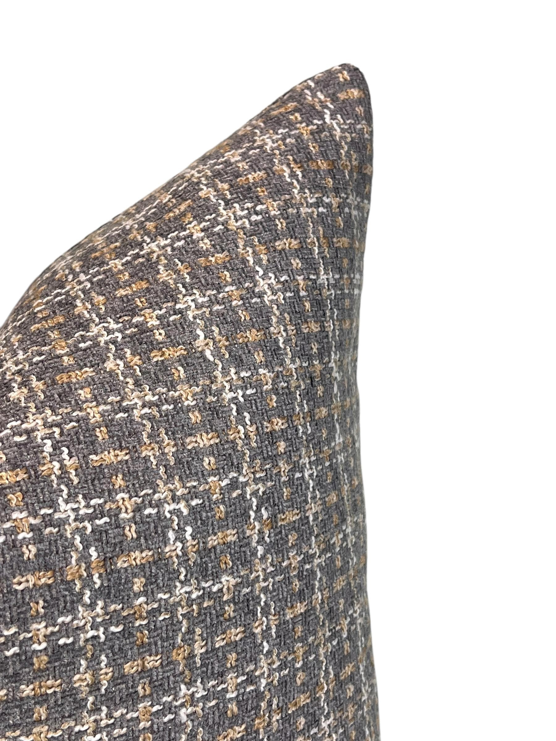 Handmade Brown Checkered Pillow Cover, Woven Plaid Cushion