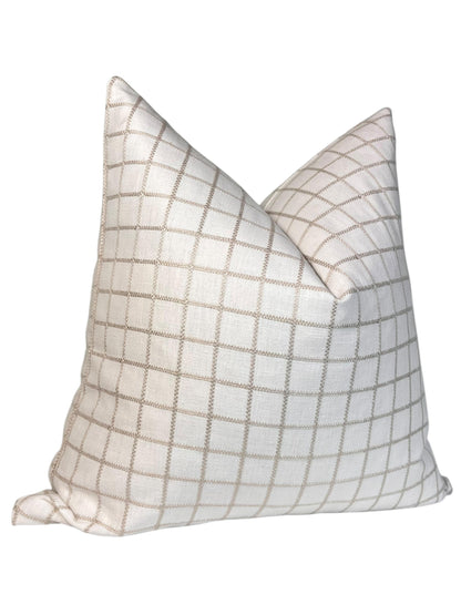 White Plaid Linen Pillow Cover, Grid Pattern Cushion, Plaid Throw Pillow Cover, Checkered Neutral Pillow, white Cushion Cover