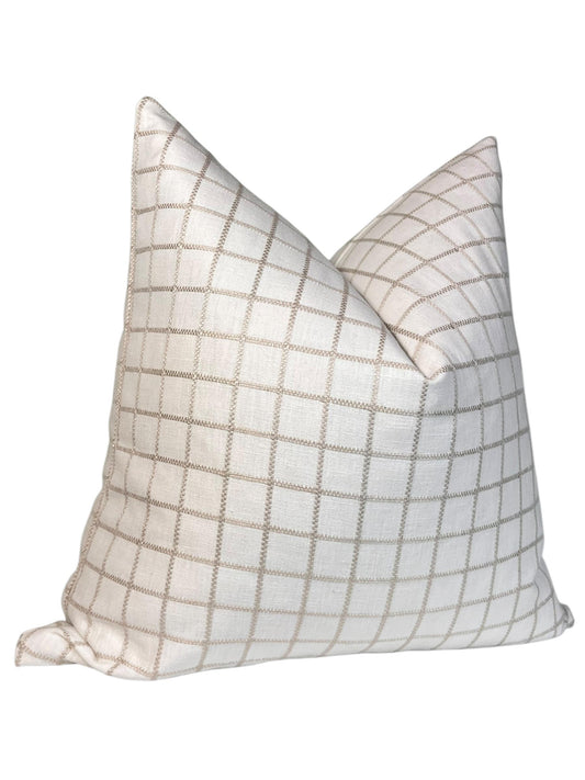 White Plaid Linen Pillow Cover, Grid Pattern Cushion, Plaid Throw Pillow Cover, Checkered Neutral Pillow, white Cushion Cover