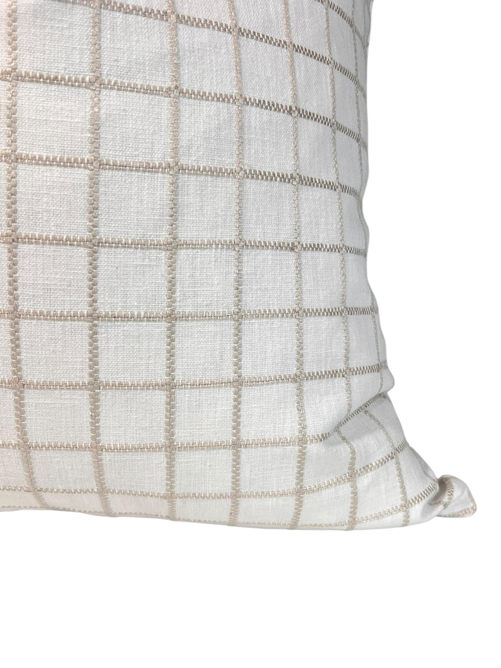 Handmade White Linen Plaid Pillow Cover, Farmhouse Decor