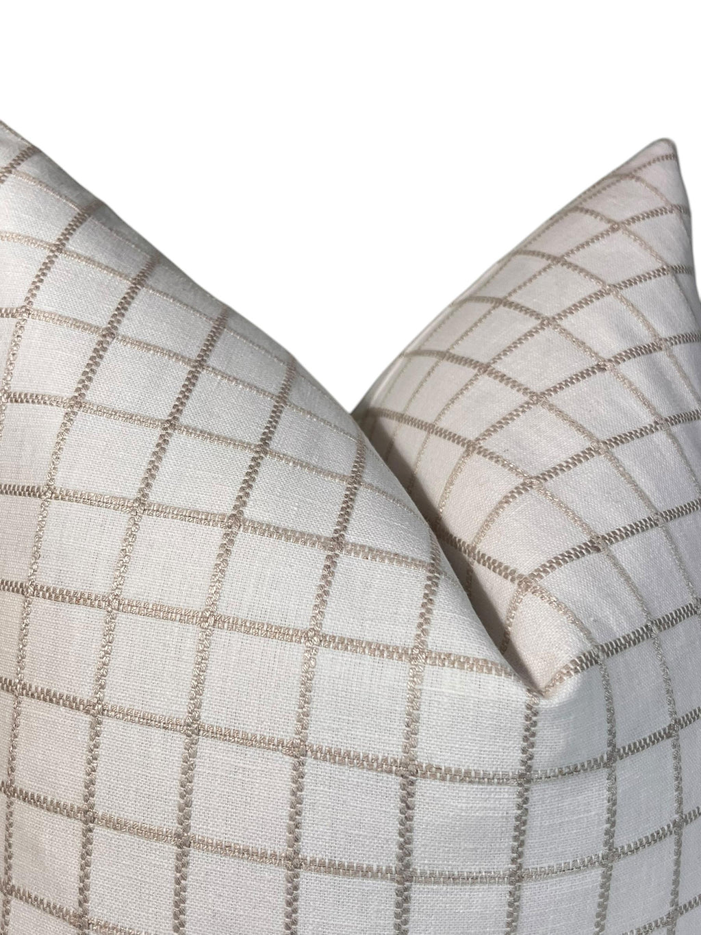 Handmade White Linen Plaid Pillow Cover, Farmhouse Decor