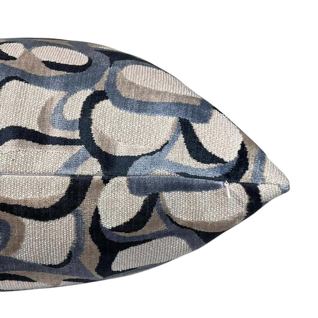 Abbey Cut Velvet Pillow Cover: Navy Beige Geometric Abstract