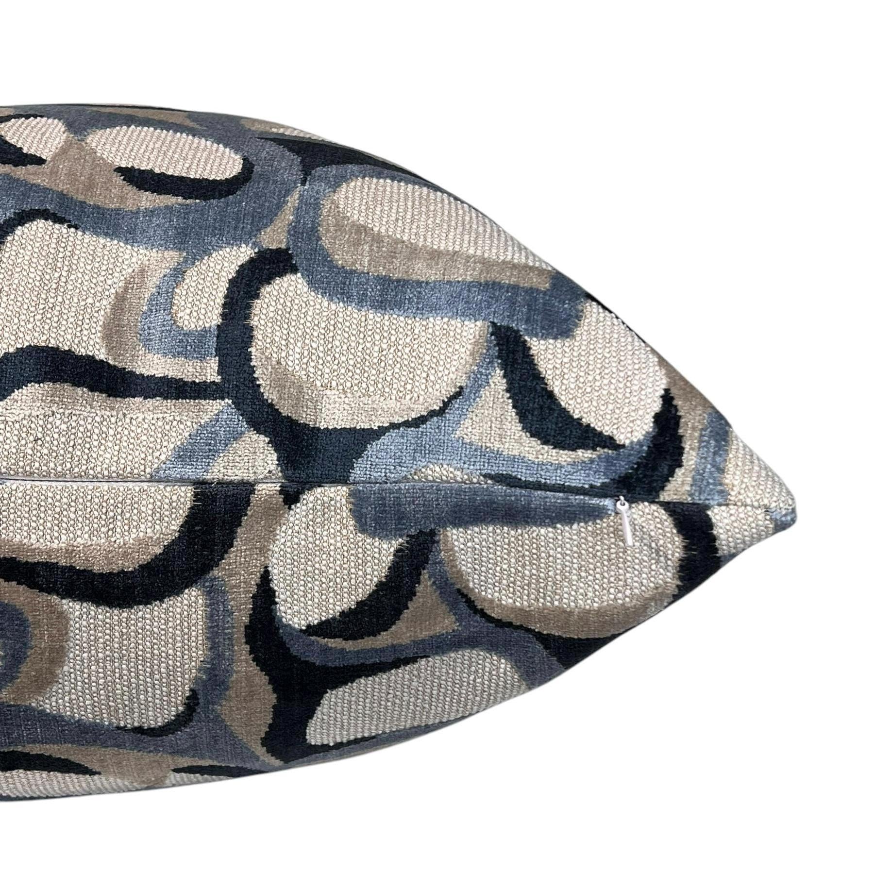 Abbey Cut Velvet Pillow Cover: Navy Beige Geometric Abstract