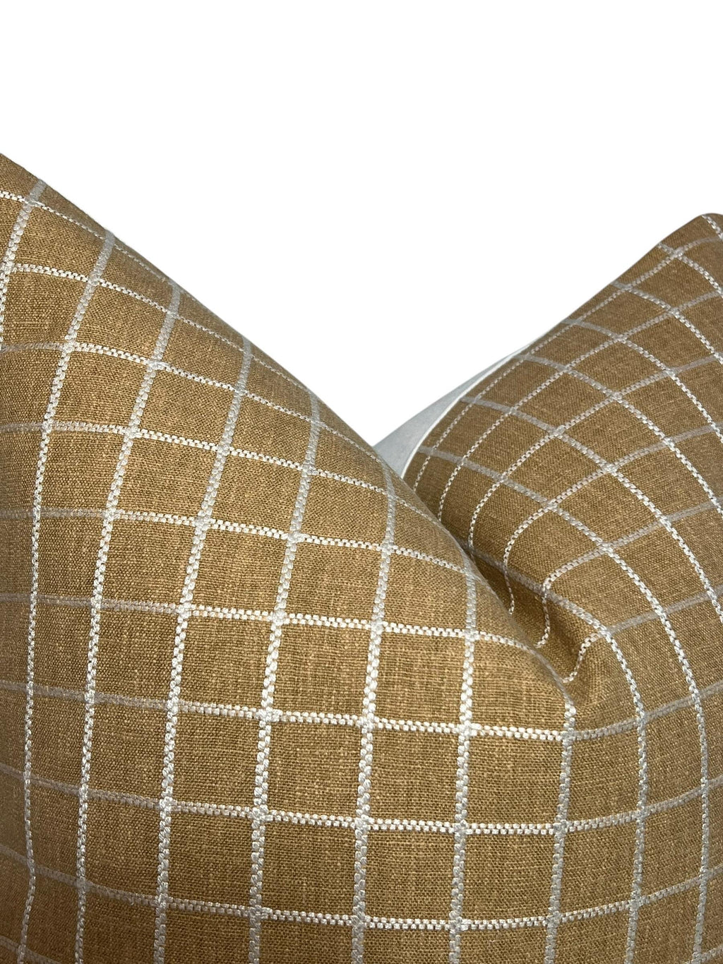 Handmade Beige Plaid Linen Pillow Cover, Farmhouse Decor