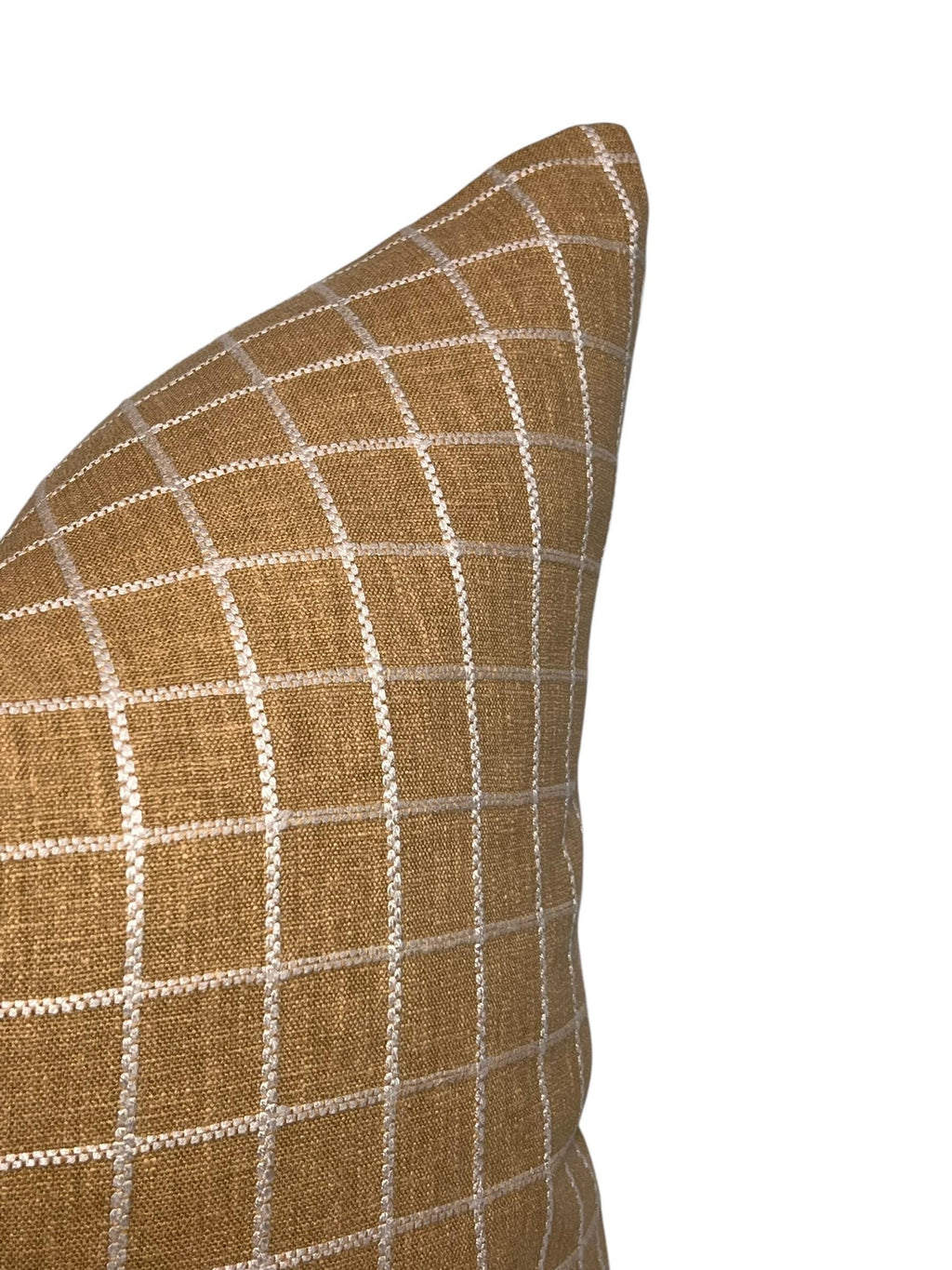 Handmade Beige Plaid Linen Pillow Cover, Farmhouse Decor