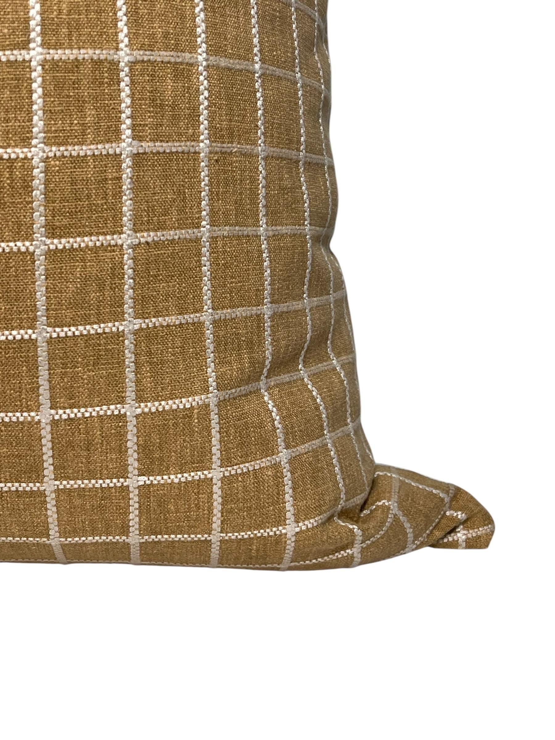 Handmade Beige Plaid Linen Pillow Cover, Farmhouse Decor