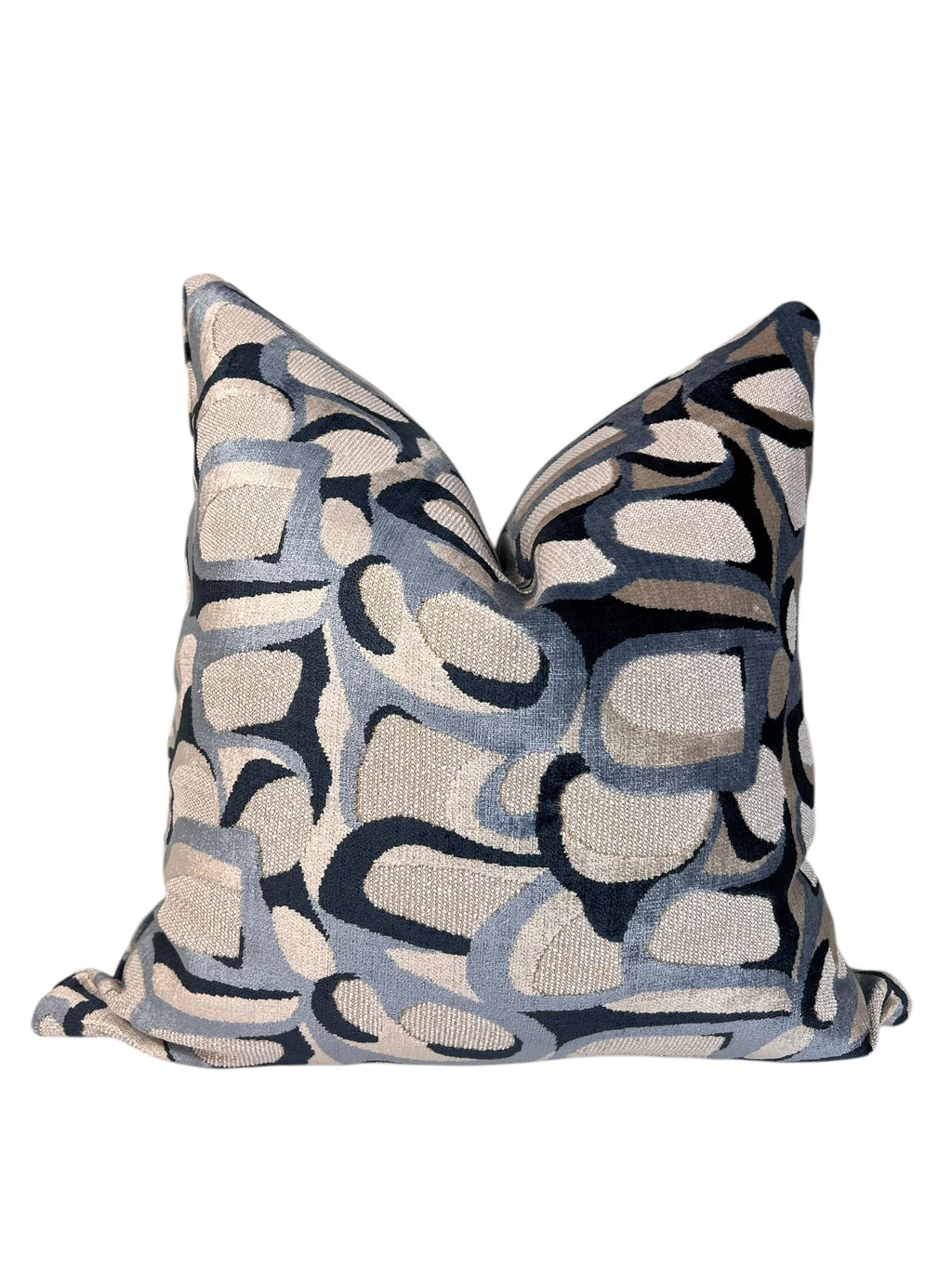 Abbey Cut Velvet Pillow Cover: Navy Beige Geometric Abstract
