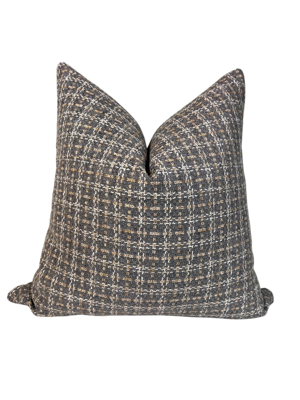 Handmade Brown Checkered Pillow Cover, Woven Plaid Cushion