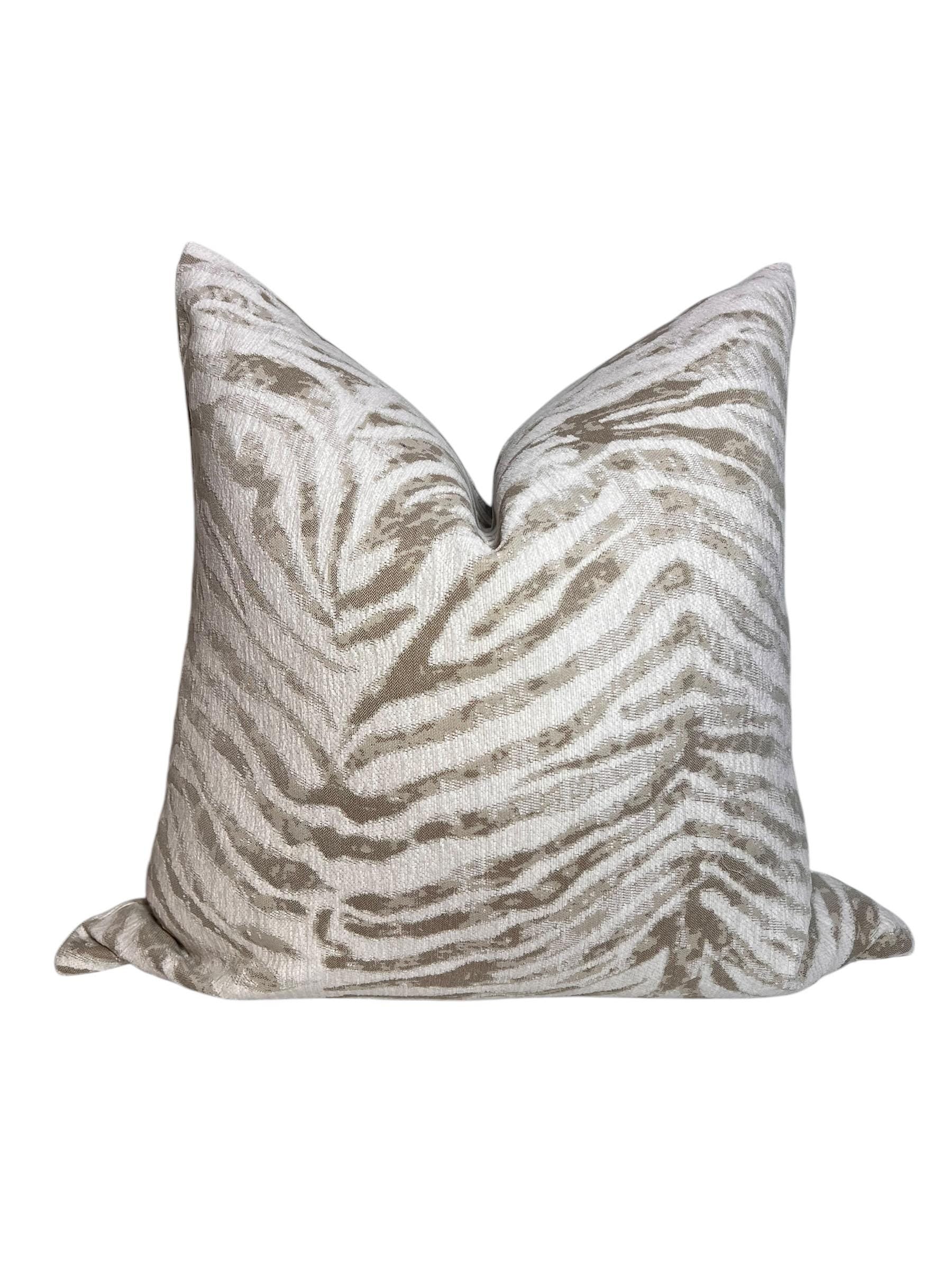 Neutral Zebra Print Pillow Cover, Beige Safari Cushion, Handmade in USA