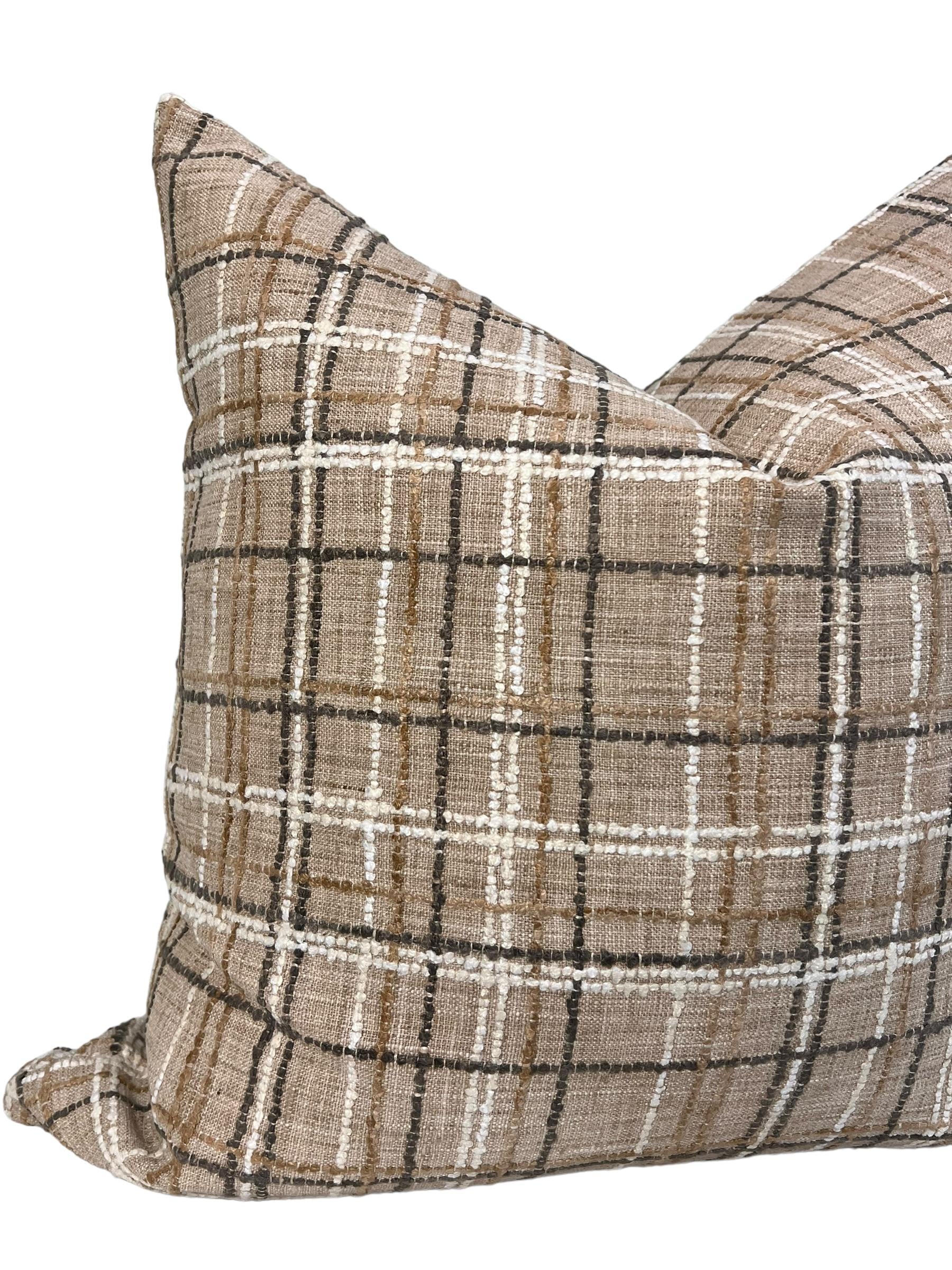 Plaid Pillow Set, Boho Textured cushions, Neutral decorative Pillow Cover Combo, Beige and cream pillows, Set of throw pillow Covers,