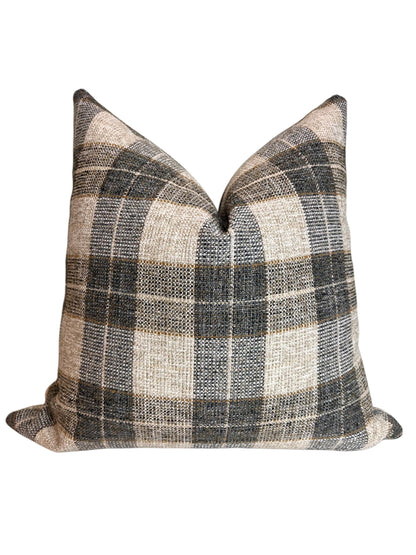 Neutral Toned Cushion, Plaid Linen Pillow Cover, Beige and Gray Plaid Cushion, Buffalo Check Accent Pillow, Modern Farmhouse Throw Cushion