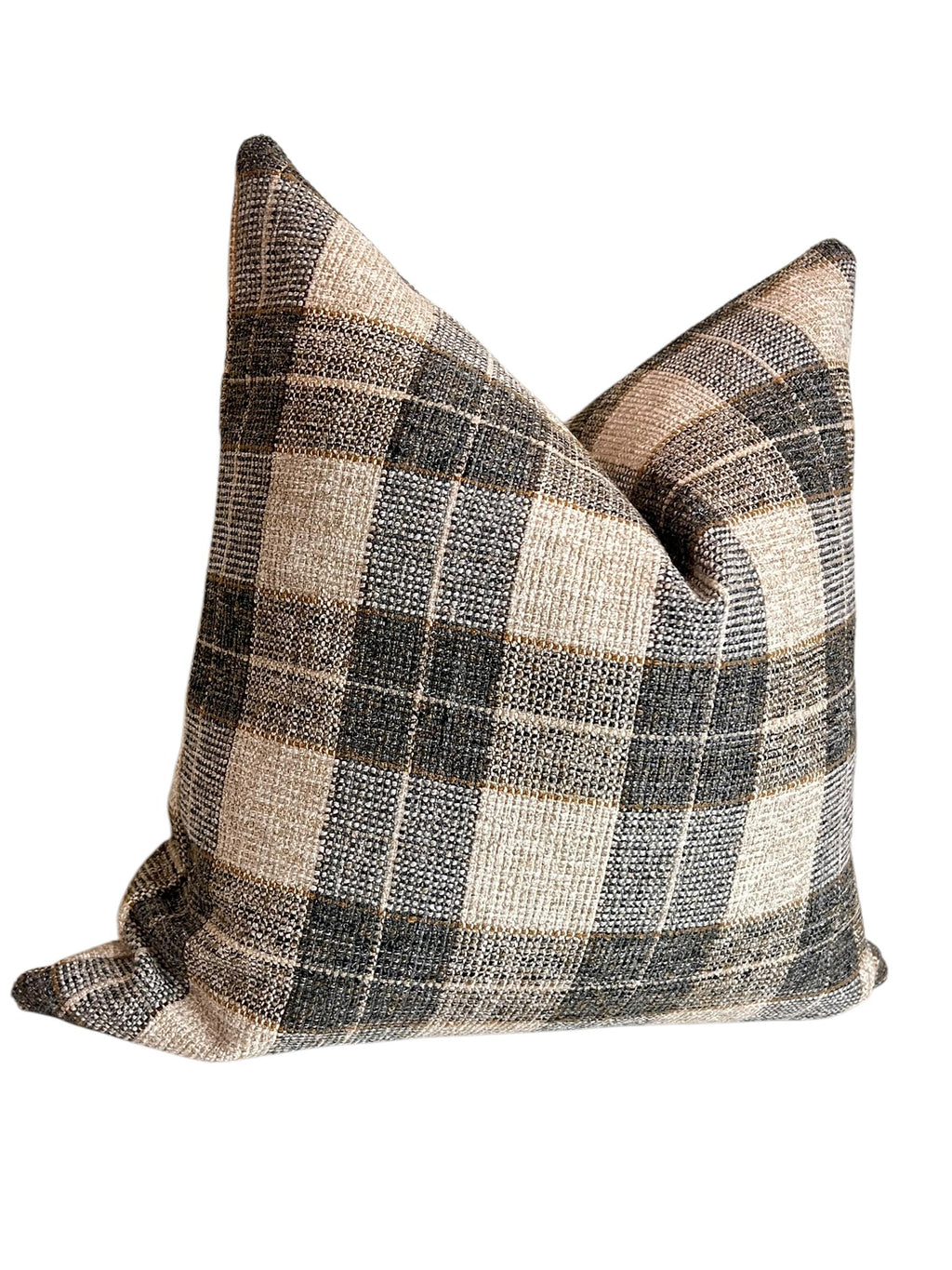 Neutral Beige Gray, Plaid Linen Pillow Cover, Farmhouse Cushion