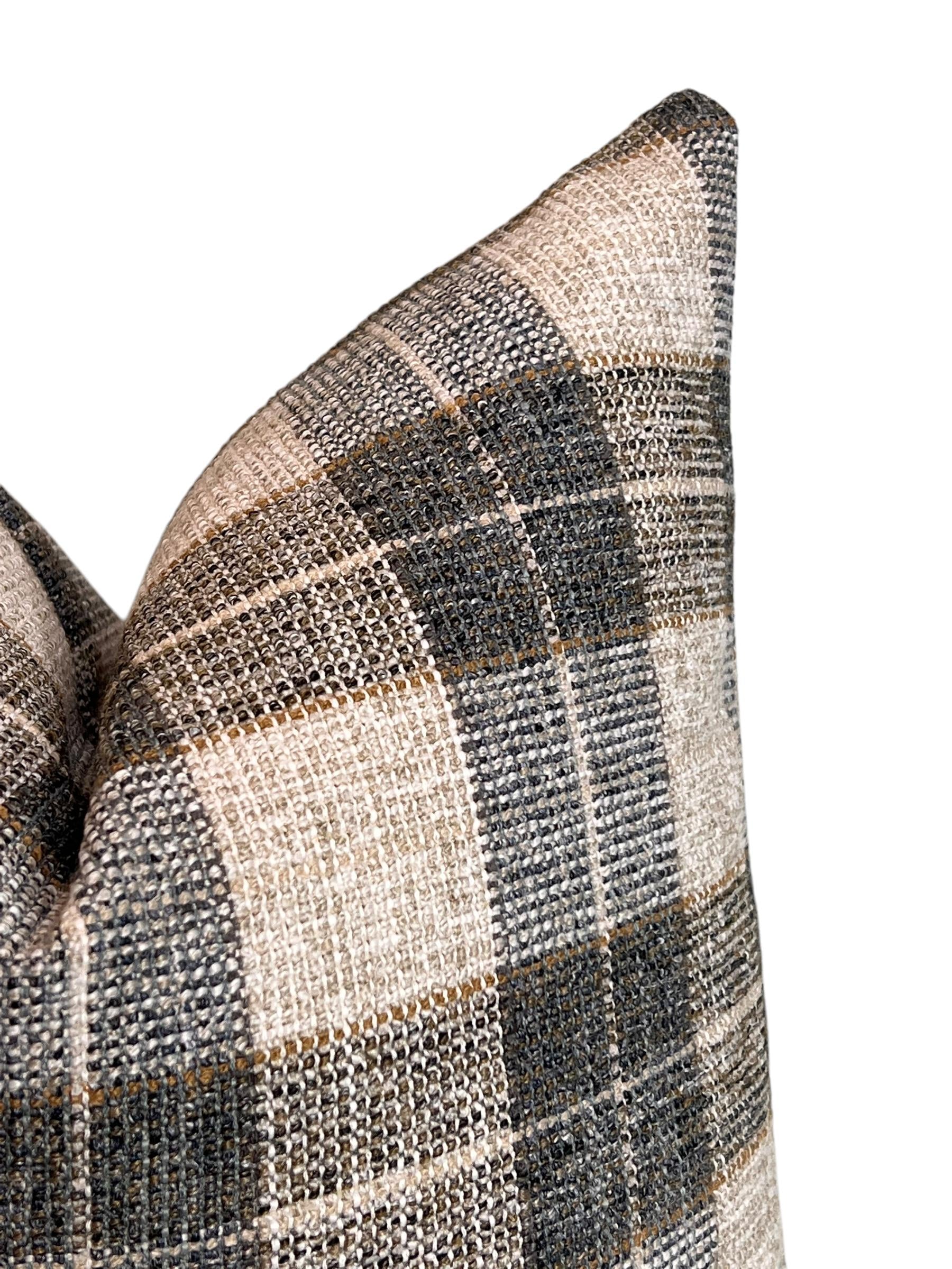 Neutral Beige Gray, Plaid Linen Pillow Cover, Farmhouse Cushion