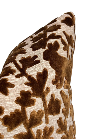 Brown "luv bunny” rabbit velvet Pillow Cover, botanical Rabbit Pillow Cover, Easter Throw Pillow Cover, cut Velvet throw Pillow Cushion