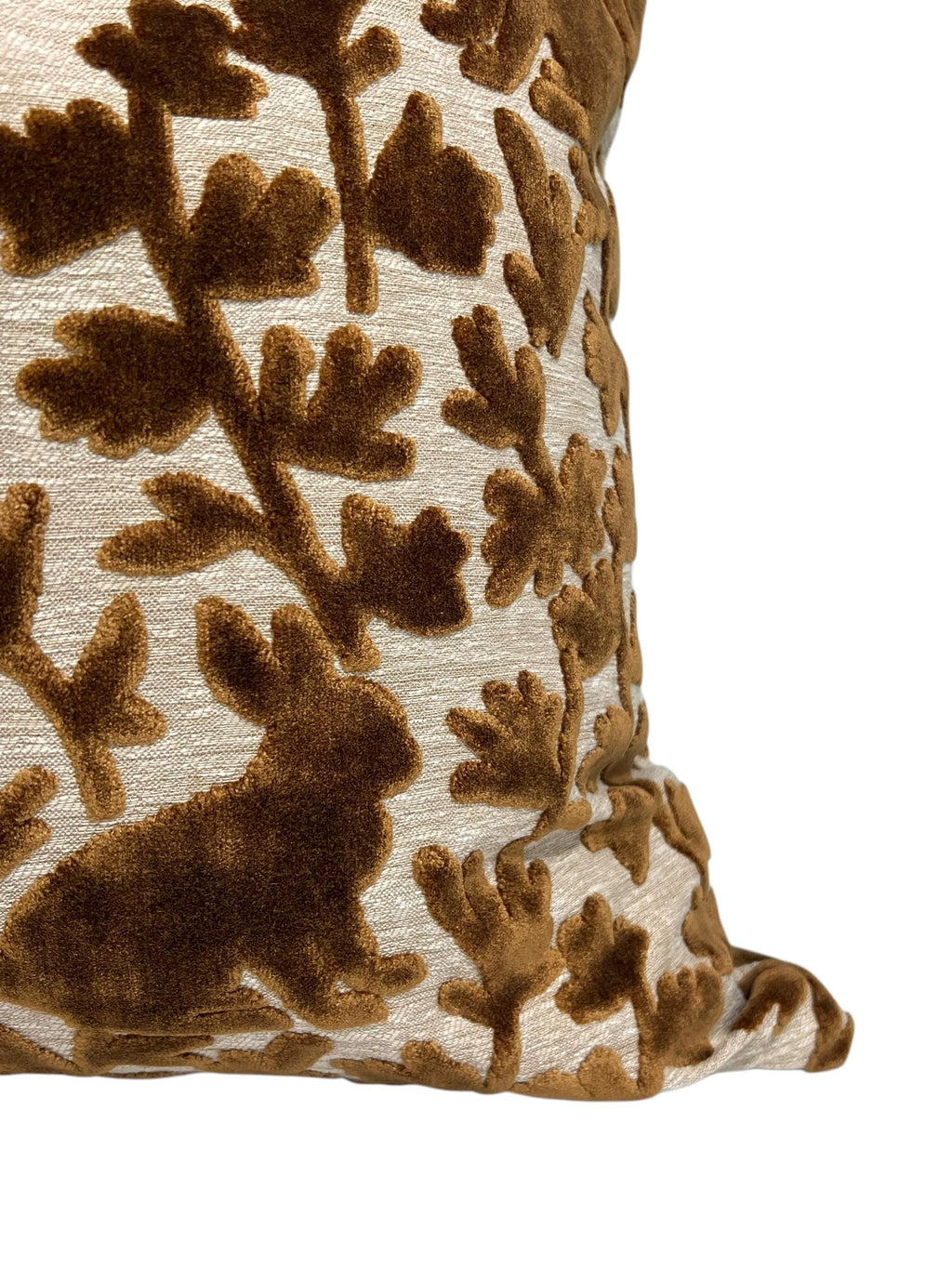 Brown "luv bunny rabbit velvet Pillow Cover, botanical Rabbit Pillow Cover, Easter Throw Pillow Cover, cut Velvet throw Pillow Cushion
