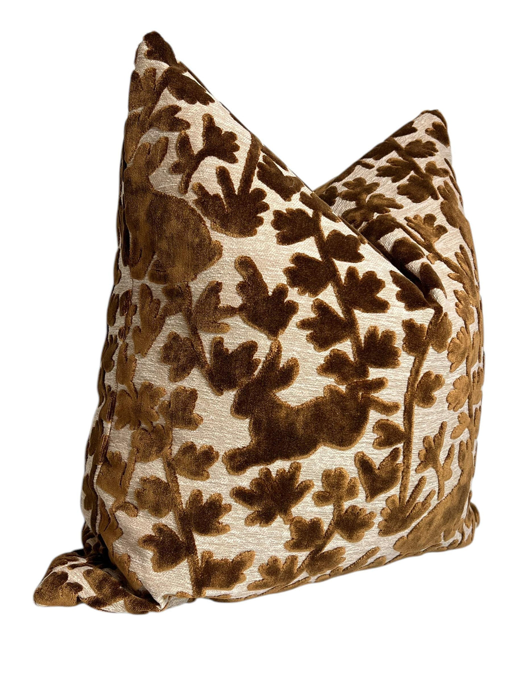 Brown "luv bunny rabbit velvet Pillow Cover, botanical Rabbit Pillow Cover, Easter Throw Pillow Cover, cut Velvet throw Pillow Cushion