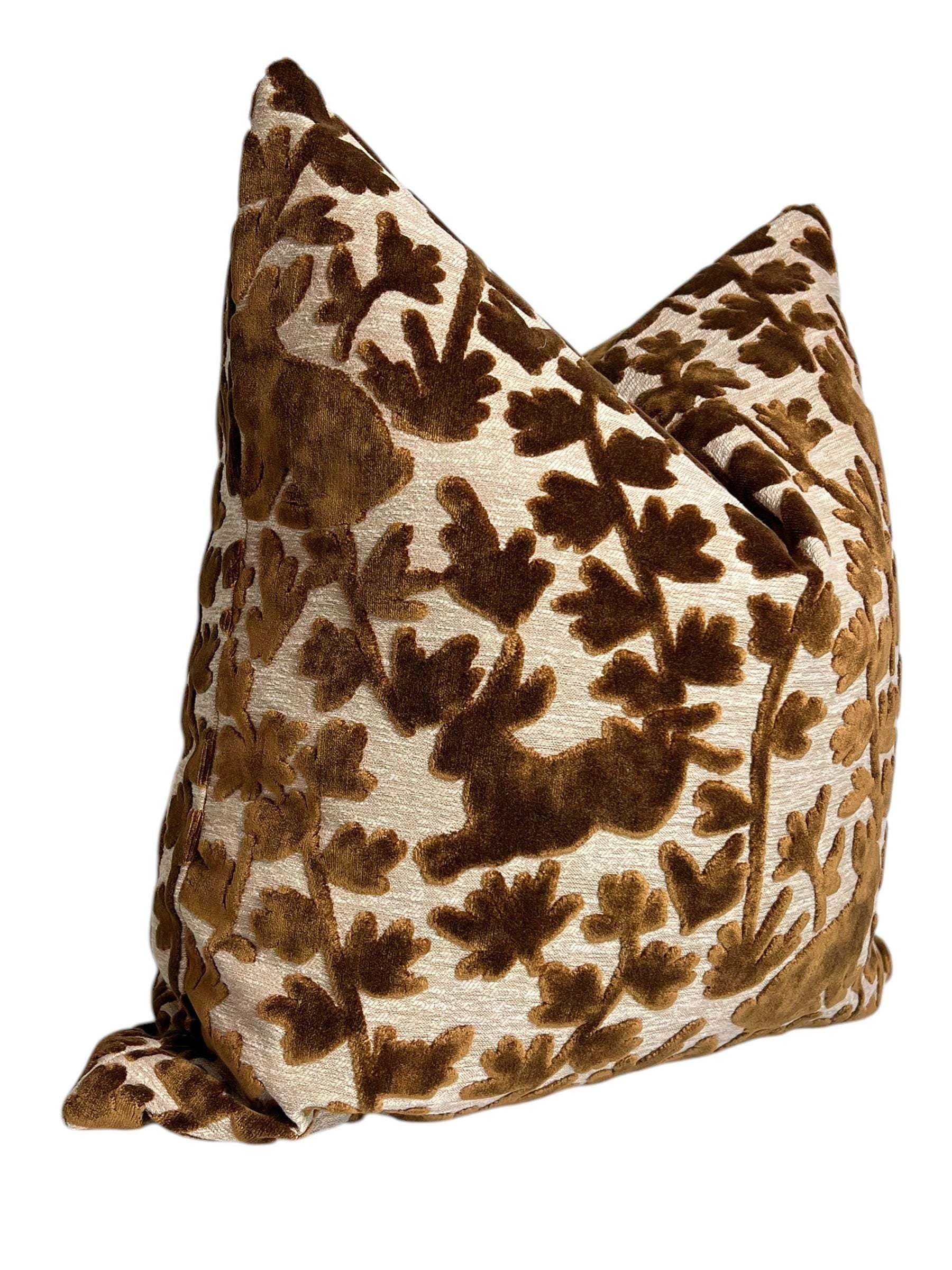 Brown "luv bunny rabbit velvet Pillow Cover, botanical Rabbit Pillow Cover, Easter Throw Pillow Cover, cut Velvet throw Pillow Cushion